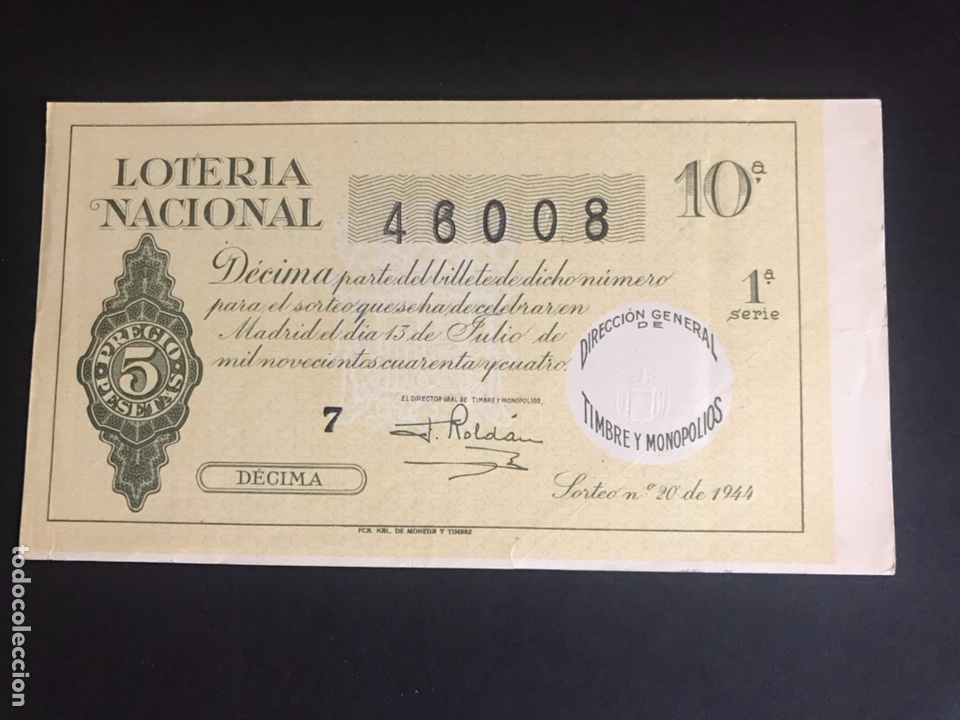 National Spanish Lottery: Loteria a&ntilde;o 1944 sorteo 20