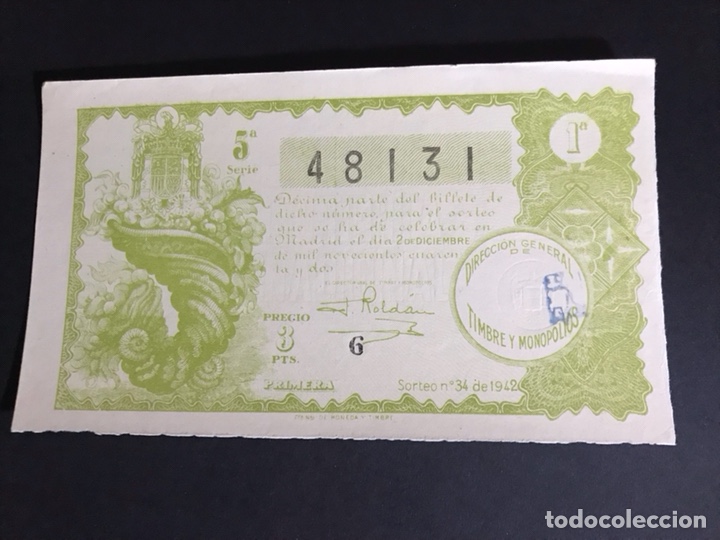 Nationale spanische Lotterie: Loteria a&ntilde;o 1942 sorteo 34