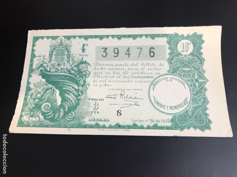 National Spanish Lottery: Loteria A&ntilde;o 1942 sorteo 34