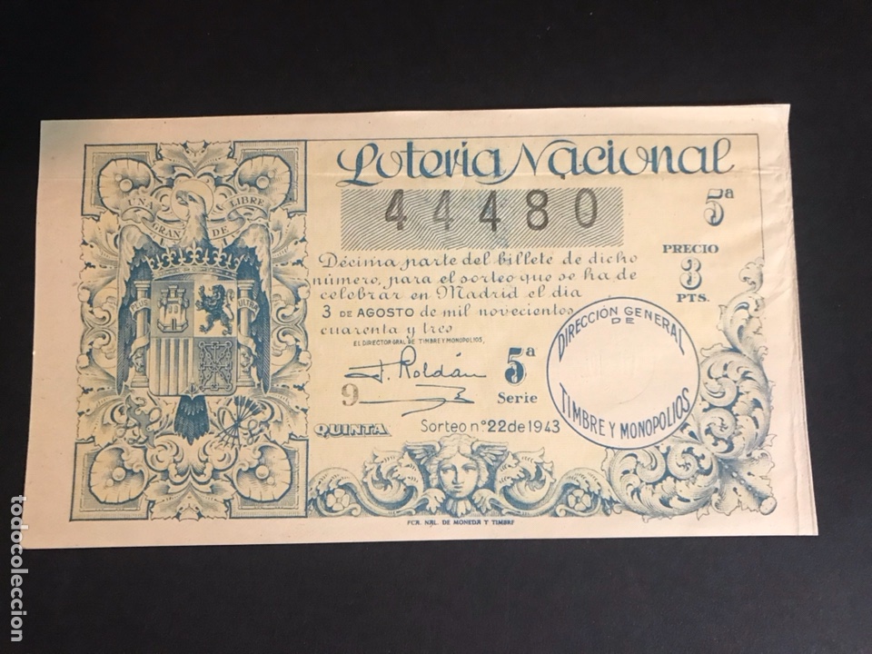 National Spanish Lottery: Loteria A&ntilde;o 1943 sorteo 22