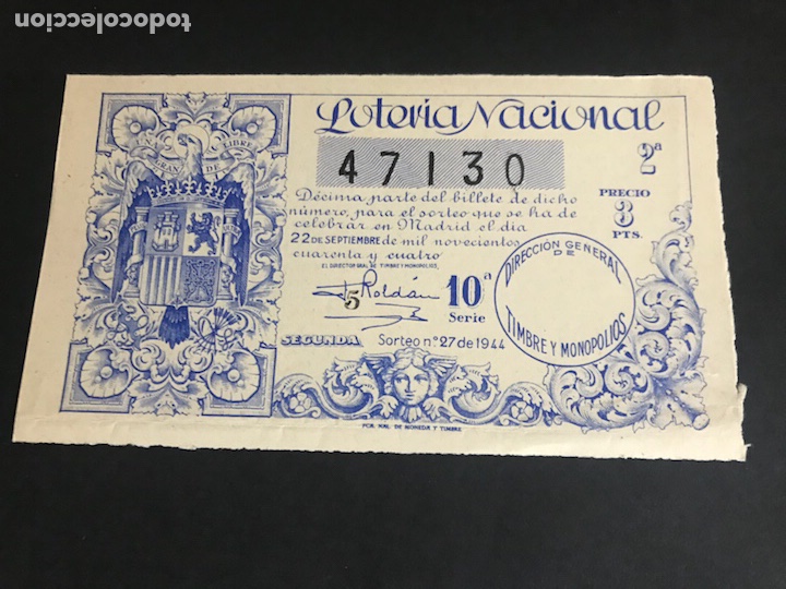 National Spanish Lottery: Loteria A&ntilde;o 1944 sorteo 27
