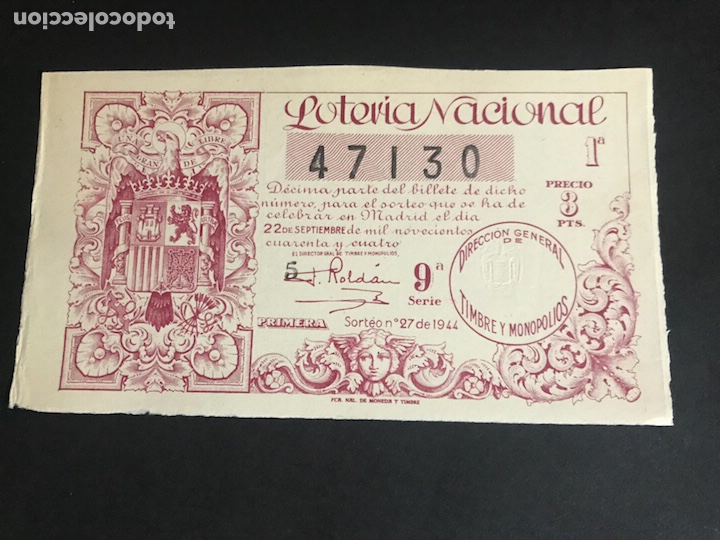 Nationale spanische Lotterie: Loteria A&ntilde;o 1944 sorteo 27