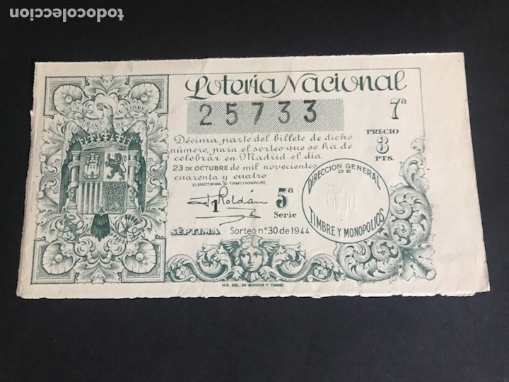 National Spanish Lottery: Loteria A&ntilde;o 1944 sorteo 30