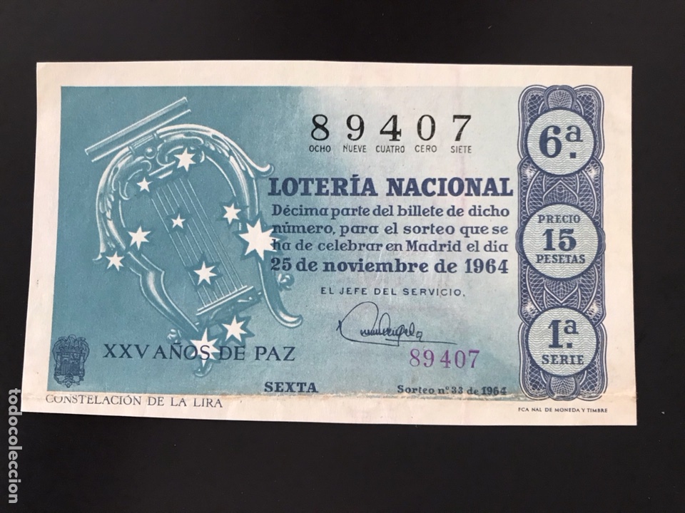 Nationale spanische Lotterie: Loteria A&ntilde;o 1964 sorteo 33