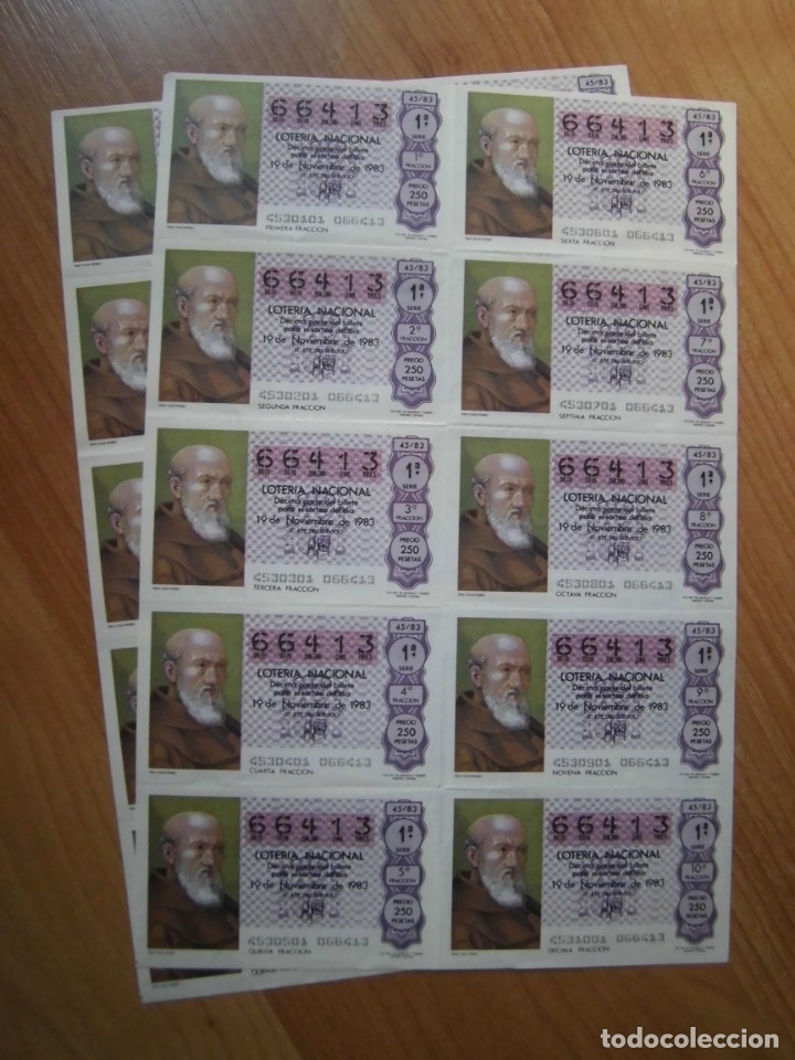 National Spanish Lottery: LOTE 2 PLIEGOS BILLETES LOTER&Iacute;A NACIONAL 45/83 DEL N&Uacute;MERO 66413
