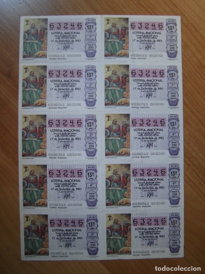 National Spanish Lottery: LOTE 1 PLIEGO BILLETE LOTER&Iacute;A NACIONAL 49/83 DEL N&Uacute;MERO 63246
