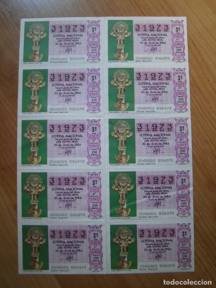 National Spanish Lottery: LOTE 1 PLIEGO BILLETE LOTER&Iacute;A NACIONAL 25/84 DEL N&Uacute;MERO 63538