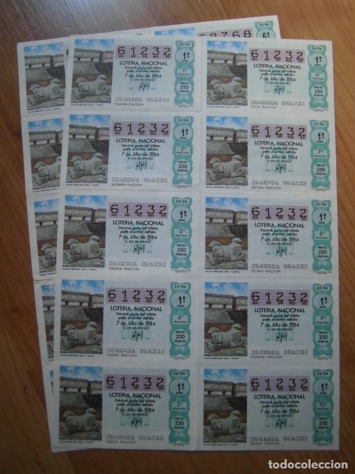 National Spanish Lottery: LOTE 3 PLIEGOS BILLETES LOTER&Iacute;A NACIONAL 26/84 DEL N&Uacute;MERO 61232 Y 68768