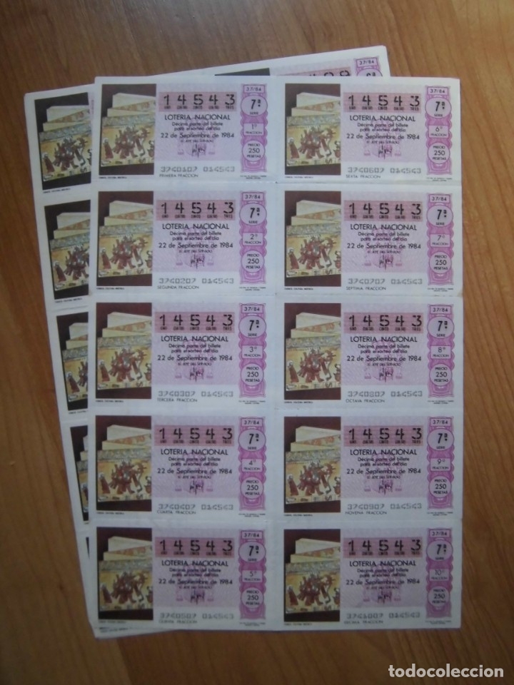 National Spanish Lottery: LOTE 3 PLIEGOS BILLETES LOTER&Iacute;A NACIONAL 37/84 DE 3 N&Uacute;MEROS DISTINTOS