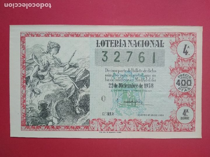 Loter&iacute;a Nacional: DECIMO DE LOTERIA NACIONAL A&Ntilde;O 1958 SORTEO N&ordm; 36