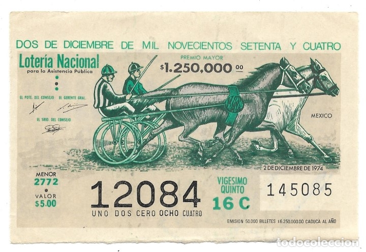 Lotaria Nacional: BILLETE DE LOTERIA NACIONAL DE MEXICO, DOS DE DICIEMBRE DE MIL NOVECIENTOS SETENTA Y CUATRO.