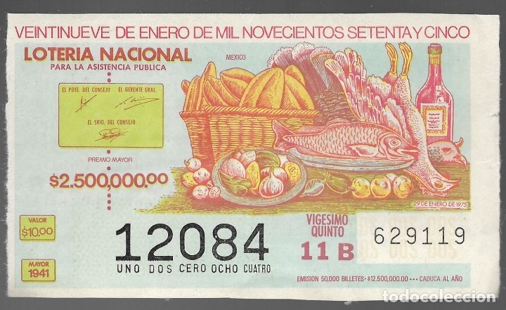 Lotaria Nacional: BILLETE DE LOTERIA NACIONAL DE MEXICO, VEINTINUEVE DE ENERO DE MIL NOVECIENTOS SETENTA Y CINCO.