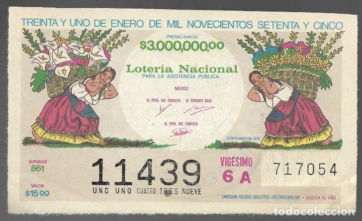 Lotaria Nacional: BILLETE DE LOTERIA NACIONAL DE MEXICO, TREINTA Y UNO DE ENERO DE MIL NOVECIENTOS SETENTA Y CINCO.