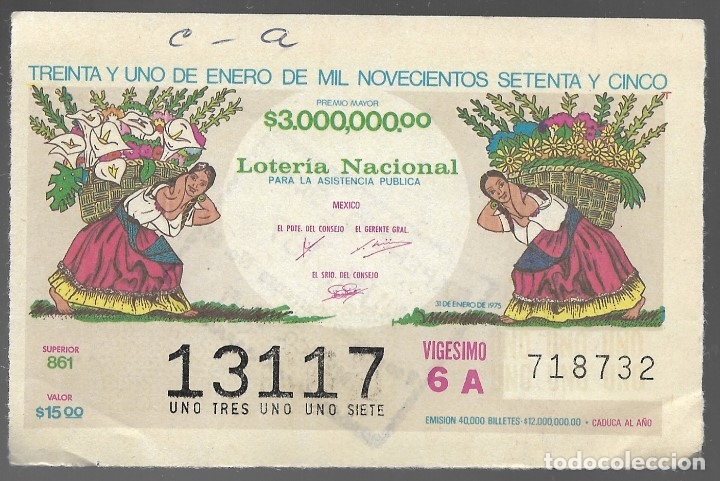 Lotaria Nacional: BILLETE DE LOTERIA NACIONAL DE MEXICO, TREINTA Y UNO DE ENERO DE MIL NOVECIENTOS SETENTA Y CINCO.