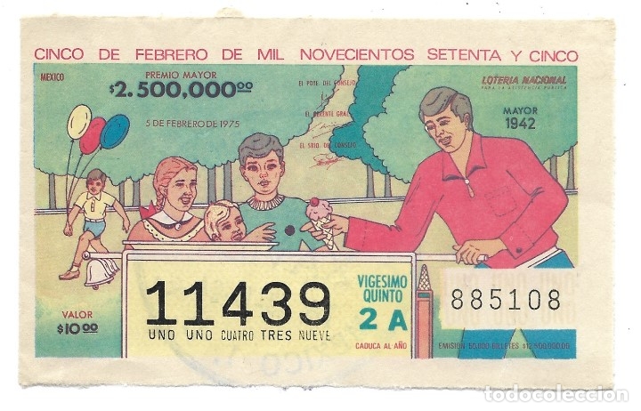 Lotaria Nacional: BILLETE DE LOTERIA NACIONAL DE MEXICO, CINCO DE FEBRERO DE MIL NOVECIENTOS SETENTA Y CINCO.