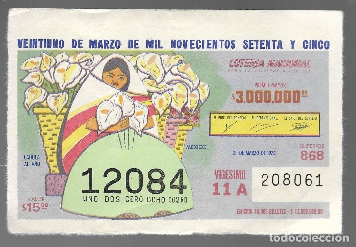 Lotaria Nacional: BILLETE DE LOTERIA NACIONAL DE MEXICO, VEINTIUNO DE MARZO DE MIL NOVECIENTOS SETENTA Y CINCO.