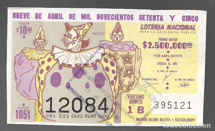Lotaria Nacional: BILLETE DE LOTERIA NACIONAL DE MEXICO, NUEVE DE ABRIL DE MIL NOVECIENTOS SETENTA Y CINCO.