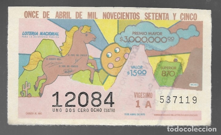 Lotaria Nacional: BILLETE DE LOTERIA NACIONAL DE MEXICO, ONCE DE ABRIL DE MIL NOVECIENTOS SETENTA Y CINCO.