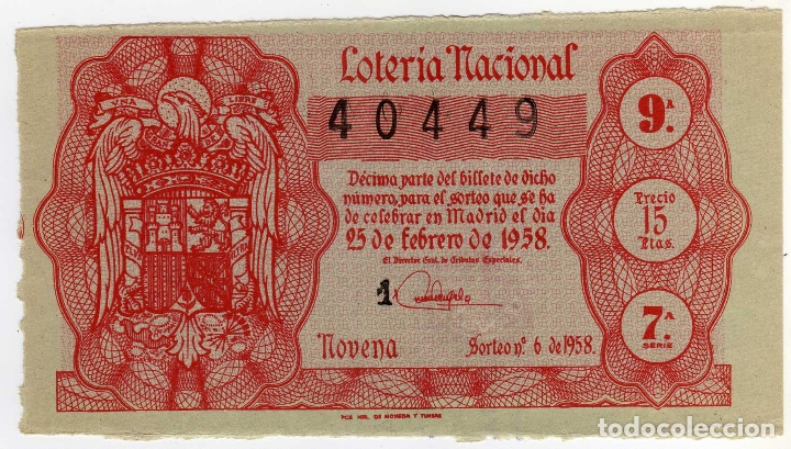 Loter&iacute;a Nacional: DECIMO LOTERIA NACIONAL - MADRID 25 DE FEBRERO DE 1958 - SORTEO 6