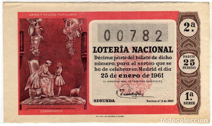 Nationale spanische Lotterie: PRECIOSO DECIMO LOTERIA NACIONAL - MADRID 25 DE ENERO DE 1961 - SORTEO 3
