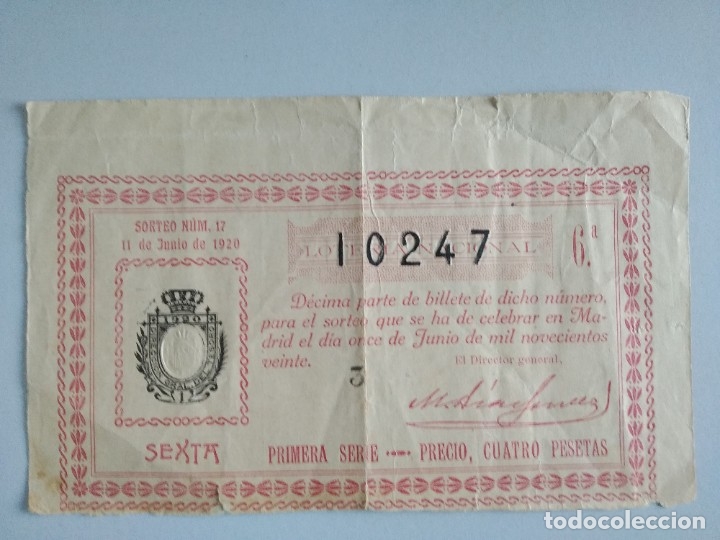 Nationale spanische Lotterie: Decimo de loteria sorteo 17 a&ntilde;o 1920