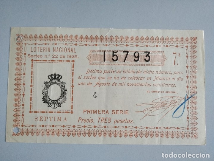 Nationale spanische Lotterie: Decimo loteria a&ntilde;o 1925 sorteo 22