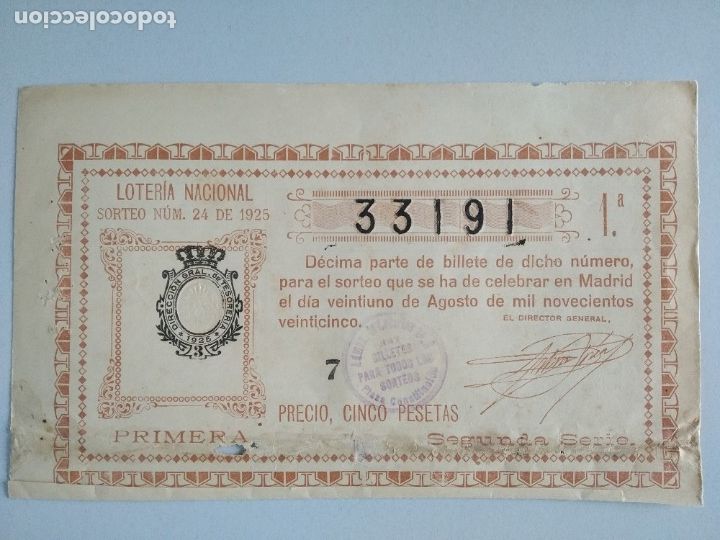 Nationale spanische Lotterie: Decimo loteria a&ntilde;o 1925 sorteo 24