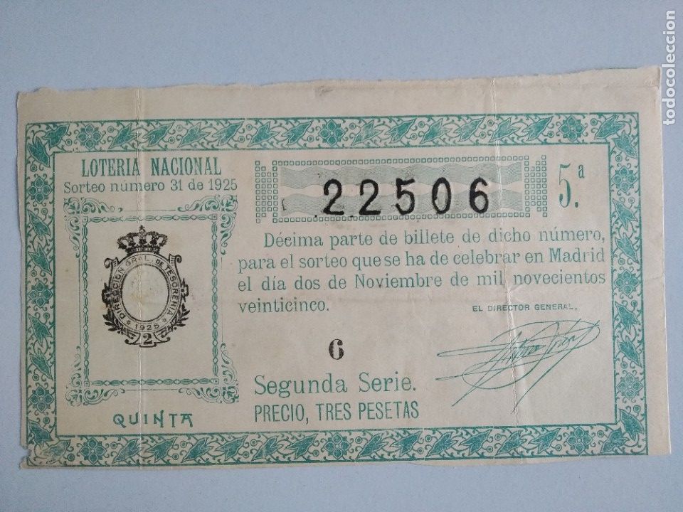Nationale spanische Lotterie: Decimo loteria a&ntilde;o 1925 sorteo 31