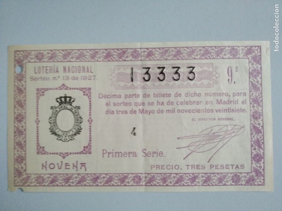 Nationale spanische Lotterie: Decimo loteria a&ntilde;o 1927 sorteo 13