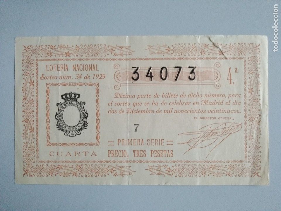 Nationale spanische Lotterie: Decimo loteria a&ntilde;o 1929 sorteo 34