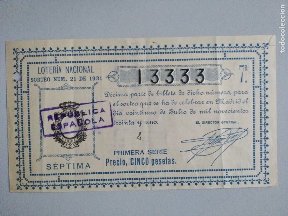 Nationale spanische Lotterie: Decimo loteria a&ntilde;o 1931 sorteo 21