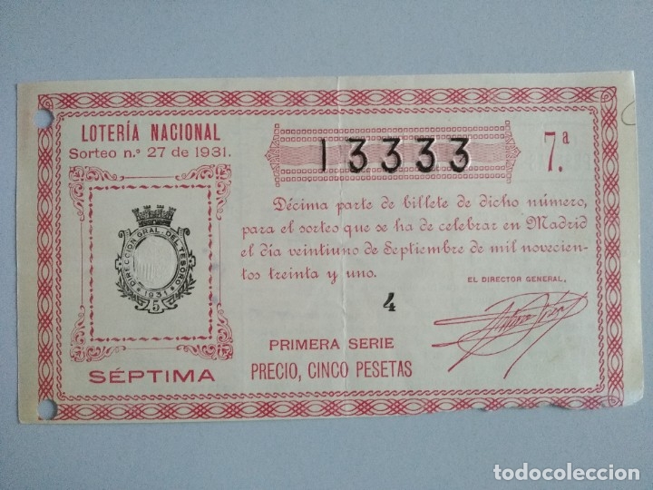Nationale spanische Lotterie: Decimo loteria 1931 sorteo 27