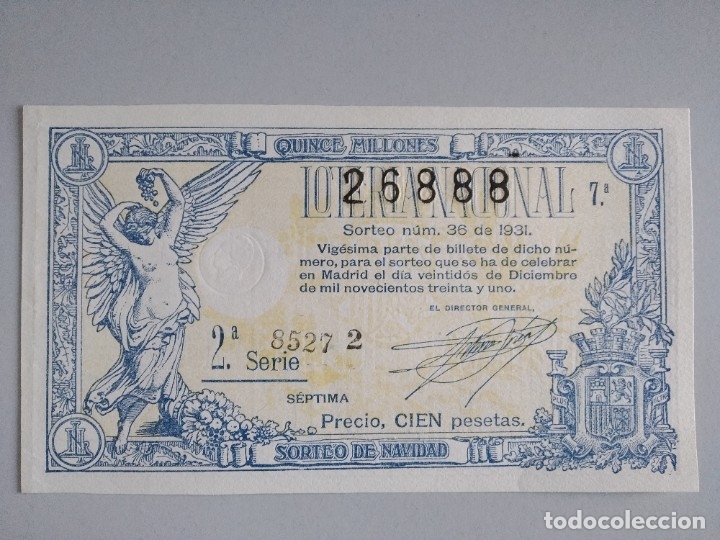 Nationale spanische Lotterie: Decimo loteria a&ntilde;o 1931 sorteo 36 N&uacute;m 26888