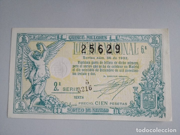 Nationale spanische Lotterie: Decimo loteria a&ntilde;o 1932 sorteo 36 N&uacute;m 25629