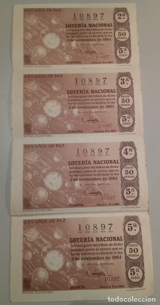 Nationale spanische Lotterie: DECIMO LOTERIA NACIONAL 5 NOVIEMBRE 1964 NUM 10827