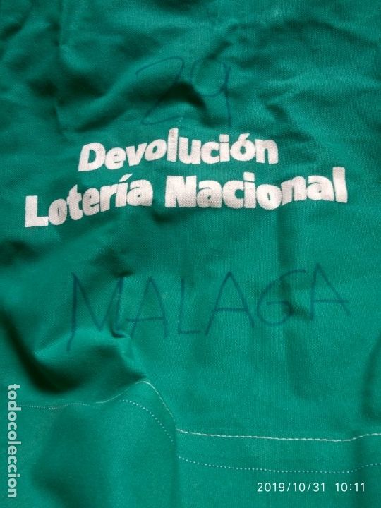 National Spanish Lottery: ANTIGUA BOLSA EN PERFECTAS CONDICIONES, BOLSA PETATE PARA DEVOLUCI&Oacute;N DE LOTER&Iacute;A NACIONAL, 75 CM