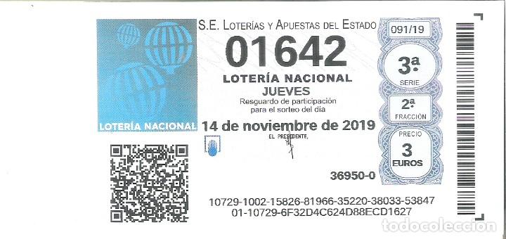 Nationale spanische Lotterie: 1 DECIMO LOTERIA JUEVES 14 NOVIEMBRE 2019 - 91/19