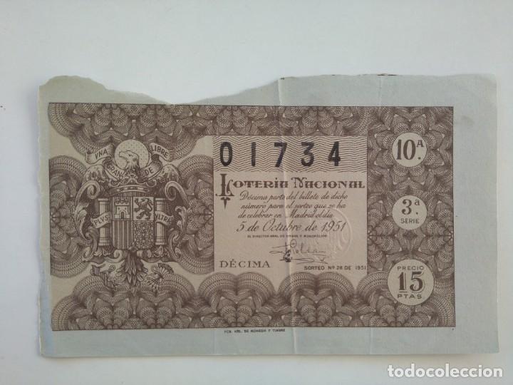 Nationale spanische Lotterie: Loteria Nacional 5 Octubre 1951 Sorteo 28 N&uacute;m 01734