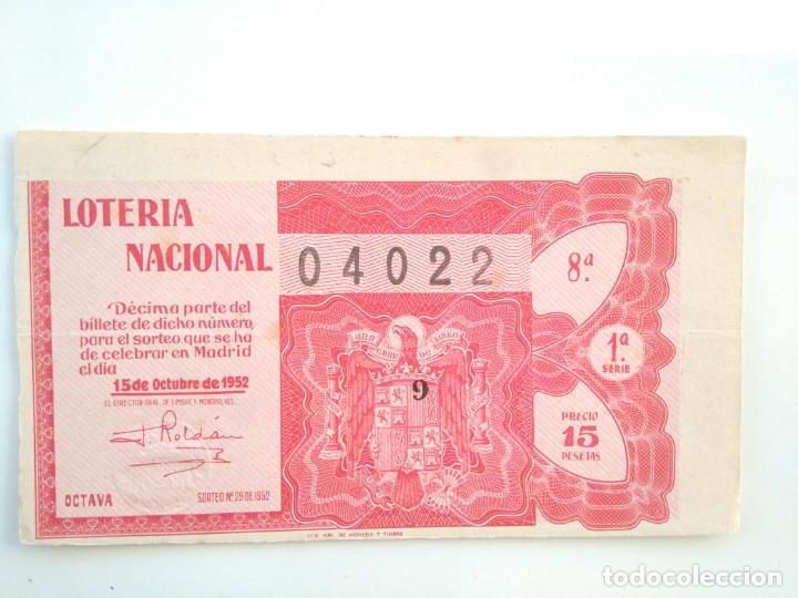 Nationale spanische Lotterie: Loteria Nacional 15 Octubre 1952 Sorteo 29 N&uacute;m 04022