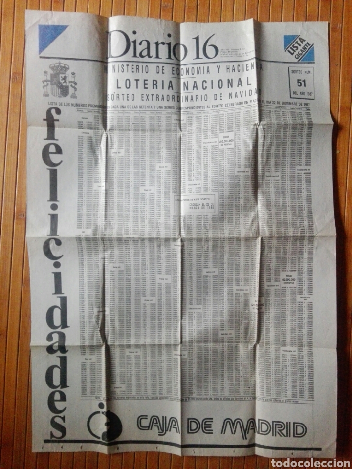 Loter&iacute;a nacional: Diario 16 - Lista n&uacute;meros premiados sorteo extraordinario de Navidad 1987