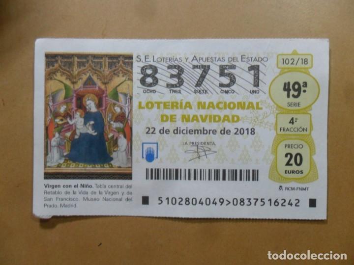 Loter&iacute;a nacional: DECIMO N&ordm; 83751 - 22 DICIEMBRE 2018 - 102/18 - VIRGEN CON EL NI&Ntilde;O - MUSEO DEL PRADO