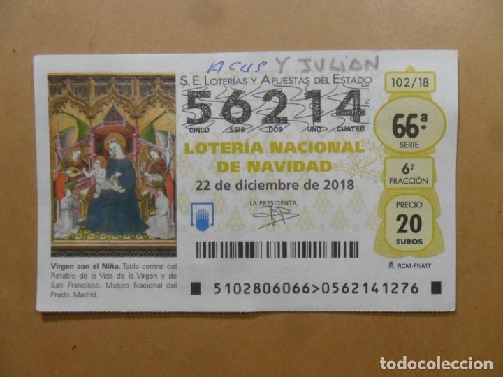 Loter&iacute;a Nacional: DECIMO N&ordm; 56214 - 22 DICIEMBRE 2018 - 102/18 - VIRGEN CON EL NI&Ntilde;O - MUSEO DEL PRADO