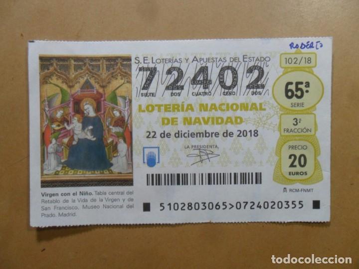 Loter&iacute;a Nacional: DECIMO N&ordm; 72402 - 22 DICIEMBRE 2018 - 102/18 - VIRGEN CON EL NI&Ntilde;O - MUSEO DEL PRADO