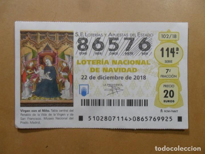 Loter&iacute;a Nacional: DECIMO N&ordm; 86576 - 22 DICIEMBRE 2018 - 102/18 - VIRGEN CON EL NI&Ntilde;O - MUSEO DEL PRADO