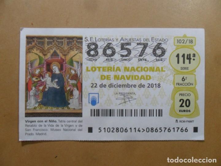 Loter&iacute;a Nacional: DECIMO N&ordm; 86576 - 22 DICIEMBRE 2018 - 102/18 - VIRGEN CON EL NI&Ntilde;O - MUSEO DEL PRADO