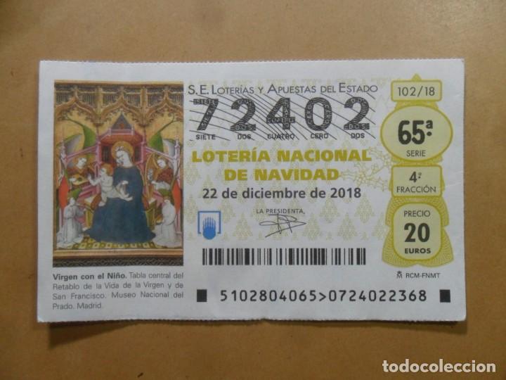 Loter&iacute;a Nacional: DECIMO N&ordm; 72402 - 22 DICIEMBRE 2018 - 102/18 - VIRGEN CON EL NI&Ntilde;O - MUSEO DEL PRADO