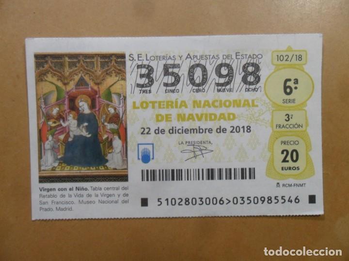 Loter&iacute;a Nacional: DECIMO N&ordm; 35098 - 22 DICIEMBRE 2018 - 102/18 - VIRGEN CON EL NI&Ntilde;O - MUSEO DEL PRADO