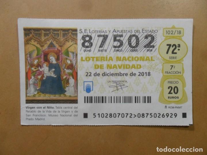 Loter&iacute;a Nacional: DECIMO N&ordm; 87502 - 22 DICIEMBRE 2018 - 102/18 - VIRGEN CON EL NI&Ntilde;O - MUSEO DEL PRADO