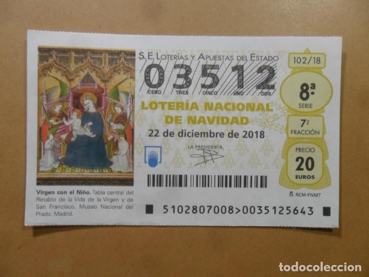 Loter&iacute;a Nacional: DECIMO N&ordm; 03512 - 22 DICIEMBRE 2018 - 102/18 - VIRGEN CON EL NI&Ntilde;O - MUSEO DEL PRADO