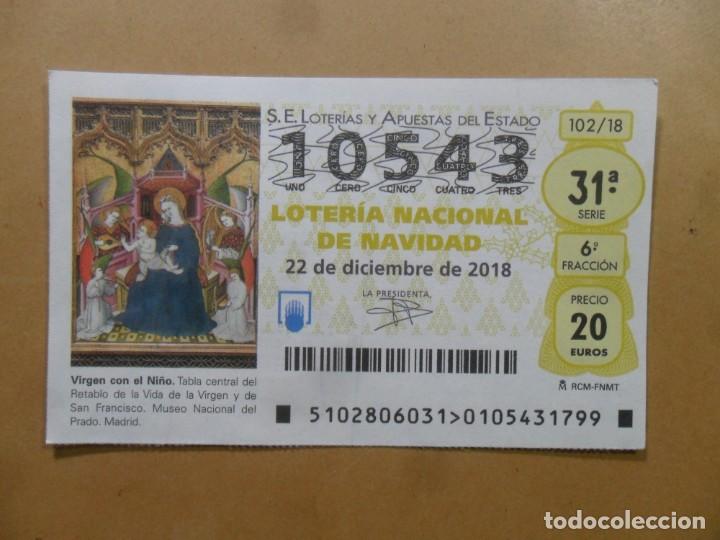 Loter&iacute;a Nacional: DECIMO N&ordm; 10543 - 22 DICIEMBRE 2018 - 102/18 - VIRGEN CON EL NI&Ntilde;O - MUSEO DEL PRADO